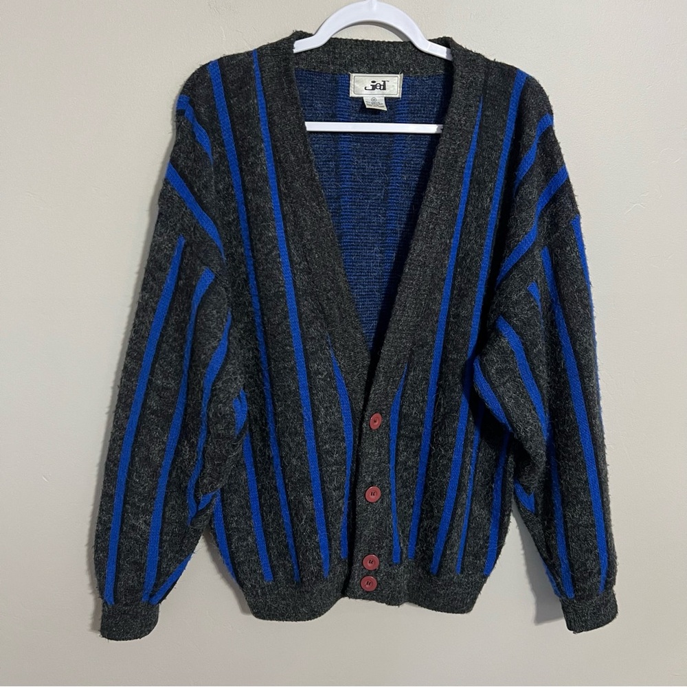 Men's Dark Gray & Blue Striped Cardigan Sweater